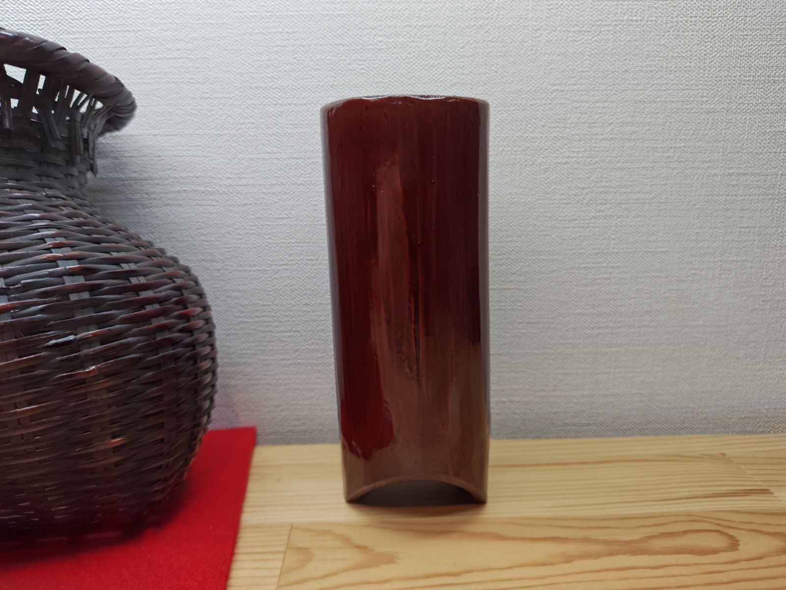 逢絢亭】茶道具 花入 花籠 花篭 唐物写 落としは竹製 篭師 鈴木竹朋斎