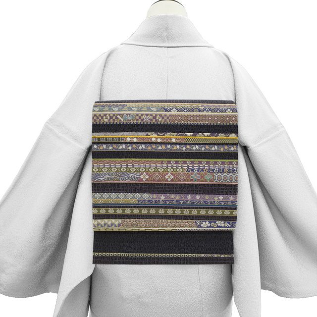 新古品】 袋帯 未使用 京都 西陣 フォーマル 正絹 螺鈿箔 組紐 金糸 黒