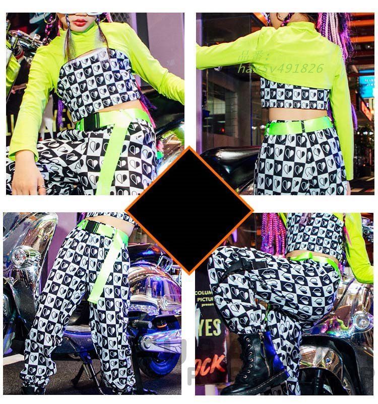 ダンス 衣装 キッズ チアガールズ 緑 黒 秋ジャズダンス 韓国 セットアップ 白 ヒップホップ 応援団 春 心 パンツ 練習着 HIPHOP hax5v491826