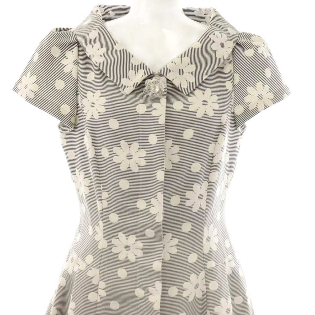新品M'S GRACY 半袖シャツワンピース 38 エムズグレイシー M'S GRACY 花柄 ボーダー ビジュー 半袖