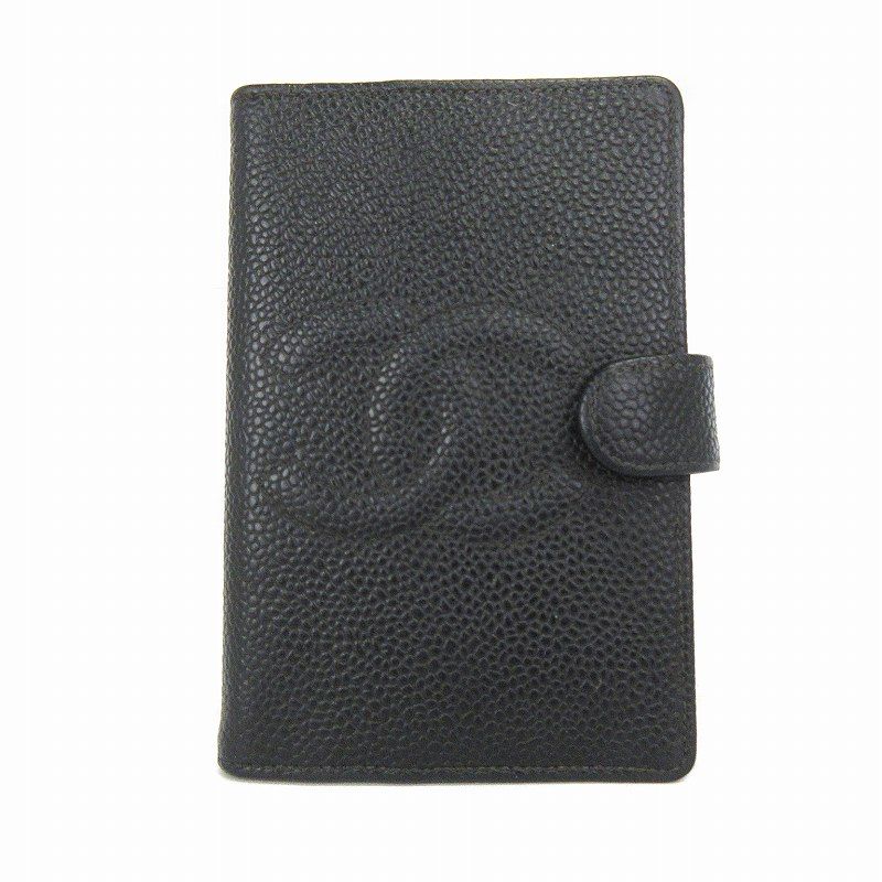 シャネル CHANEL キャビアスキン ココマーク メモ帳 手帳 カバー ミニ 5穴 黒 ブラック AA