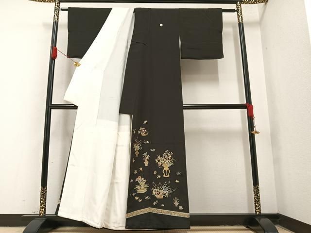 平和屋着物○野口真造 大彦二代目 江戸染繍友禅 黒留袖 飾花文 金彩