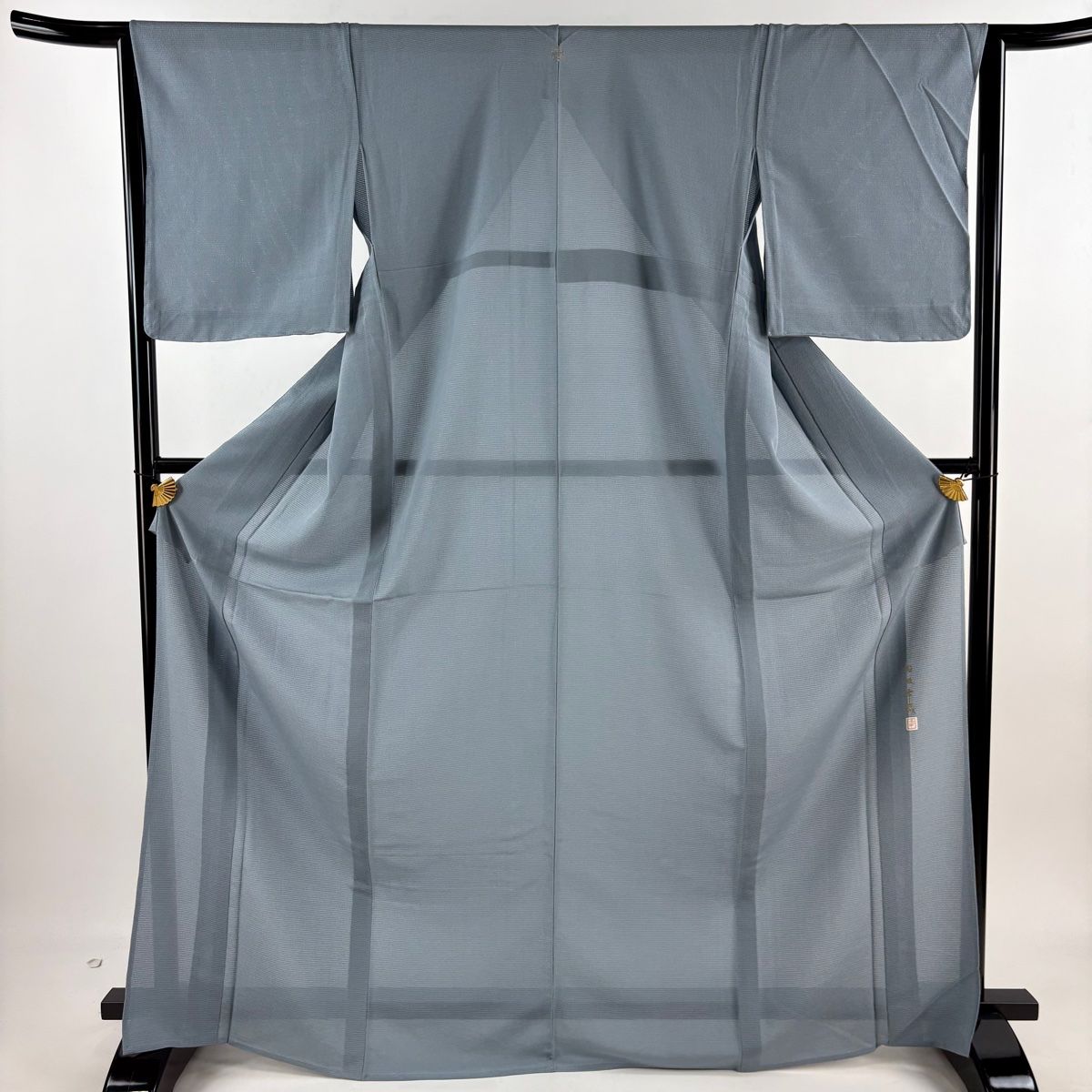色無地 身丈168.5cm 裄丈64cm M 薄物 絽 落款 青灰色 正絹 秀品 一つ紋