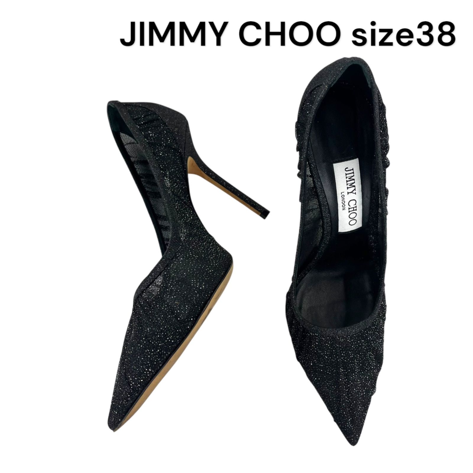 美品 JIMMY CHOO ジミーチュウ LOVE 100 ヒール パンプス ブラックラメ 
