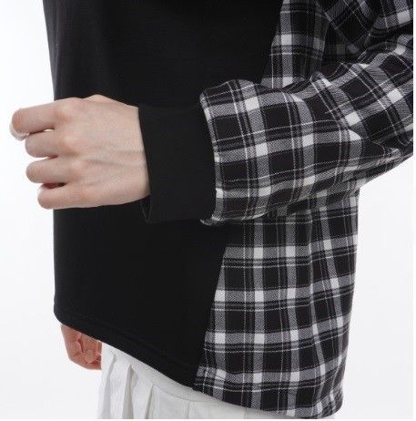  CECIL McBEE green ダンボールチェック切替モックネックスウェット ﾌﾞﾗｯｸ Sサイズ 長袖 Tシャツ カットソー