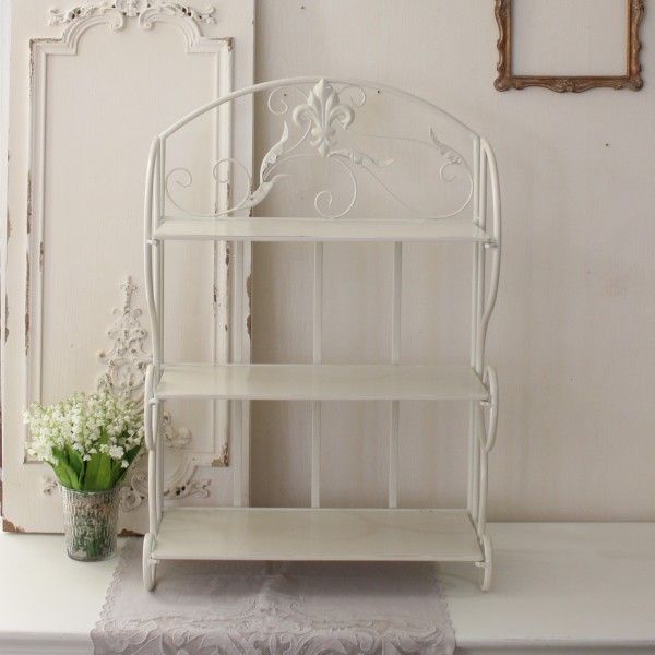 アイアン製 3段シェルフ ホワイト 858 飾り棚 花台 シェルフ棚 調味料棚 ラック ロココ調 姫系 アンティーク風 シャビーシック 輸入 雑貨 antique ブロカント MARWIL-DEMENAGEMENTS_CH