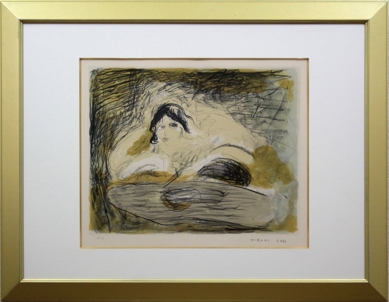 織田廣喜『パリの女（レストランの女）』リトグラフ【真作保証】 絵画 織田廣喜『パリの女（レストランの女）』リトグラフ【真作保証