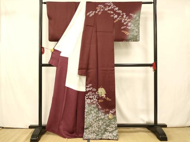 平和屋着物□訪問着 駒刺繍 雪輪草花文 暈し染め 金銀彩 正絹