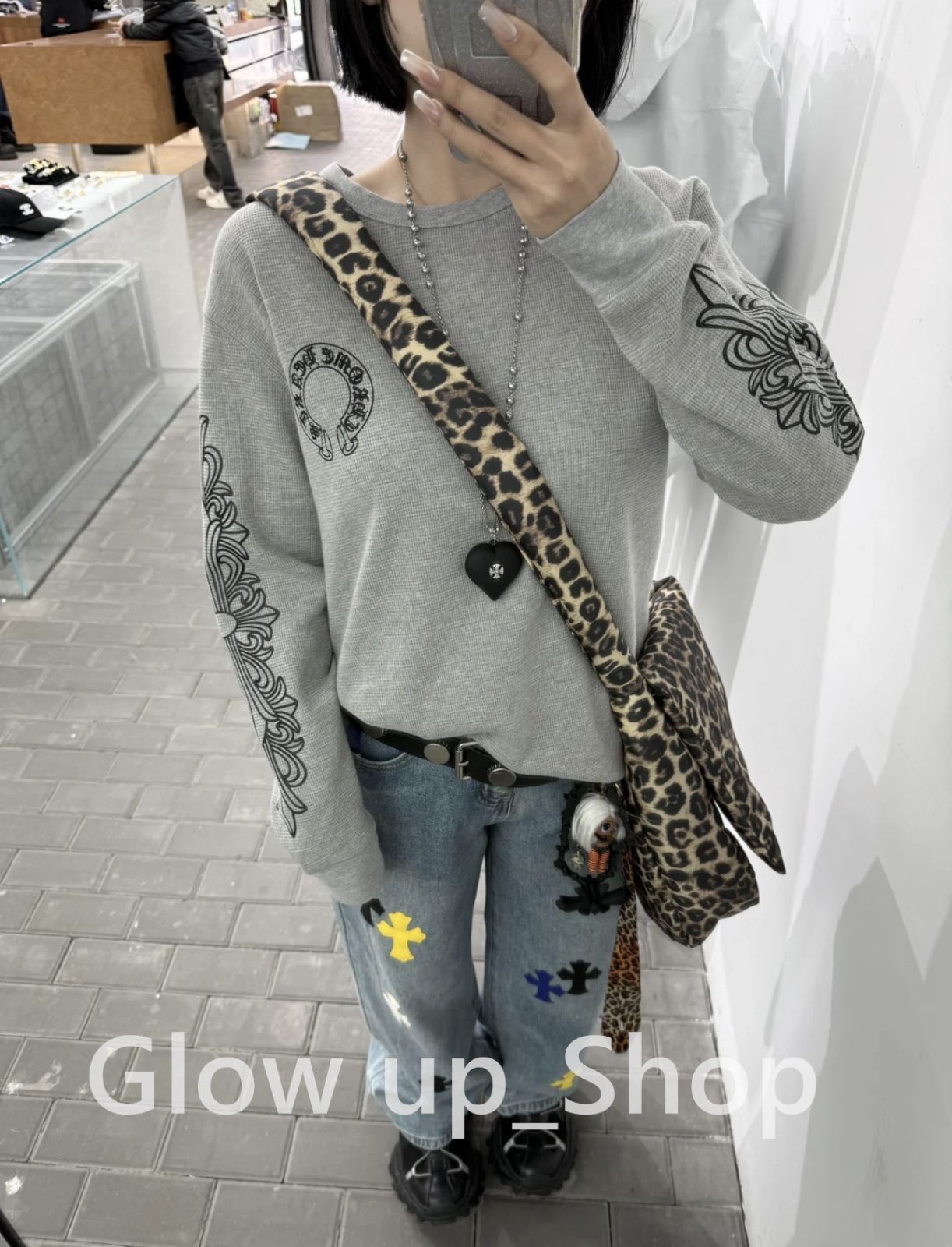 クロムハーツ Chrome hearts フローラルクロス グレー ロンT