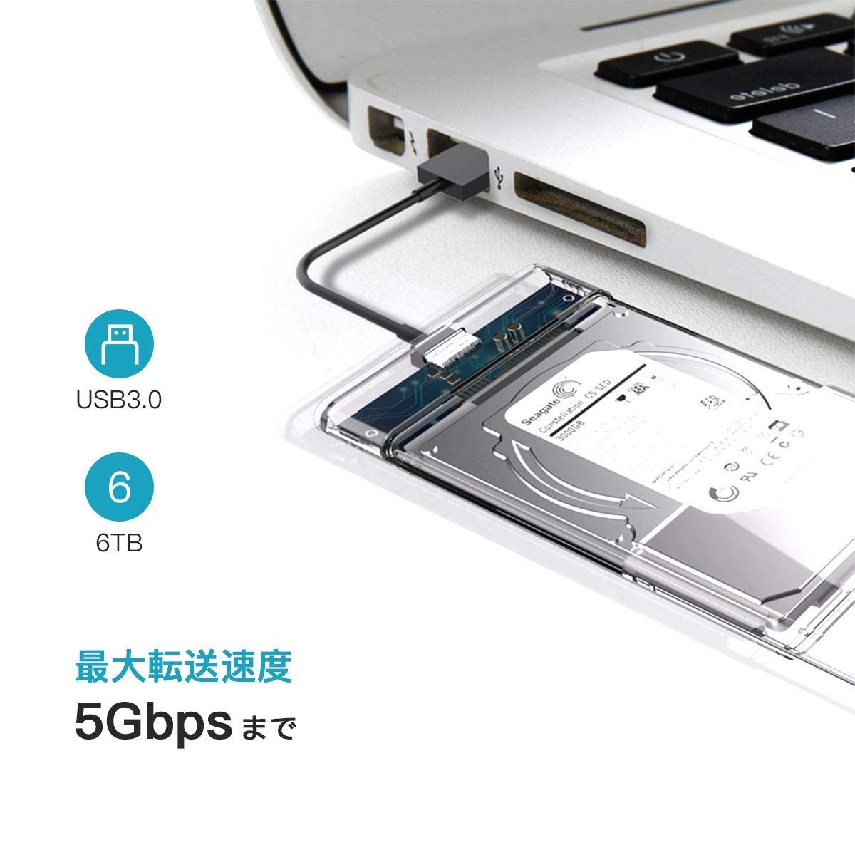 YFFSFDC USB3.0 2.5インチ HDD/SSDケース USB3.0接続 SATA III 外付けハードディスク 5Gbps 高速データ転送  UASP対応 透明シリーズ ポータブル SSD ドライブ ケース しょぼい SATA USB 変換ボックス ネジ&工具不要 簡単着脱 Mac  Windows Linux PS4 PS3 XBox HDTV等対応