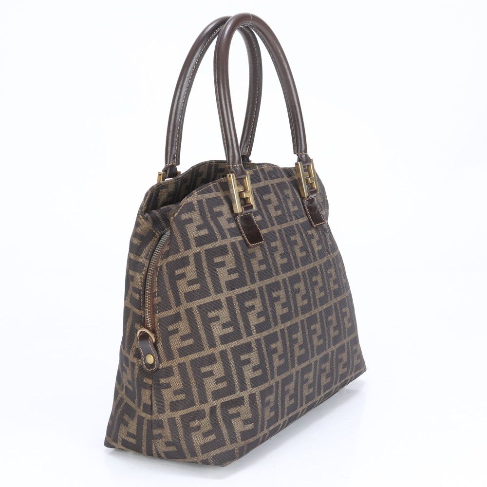 美品 ヴィンテージ フェンディ ズッカ FF 金具 レザー ハンドバッグ  