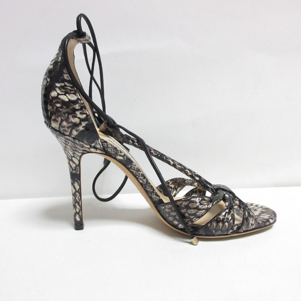 美品 JIMMY CHOO ジミーチュウ パイソン柄 レザー レースアップ ピンヒール ハイヒール サンダル 37 24cm相当 ブラック×ホワイト  レディース 古着 中古 USED - メルカリ