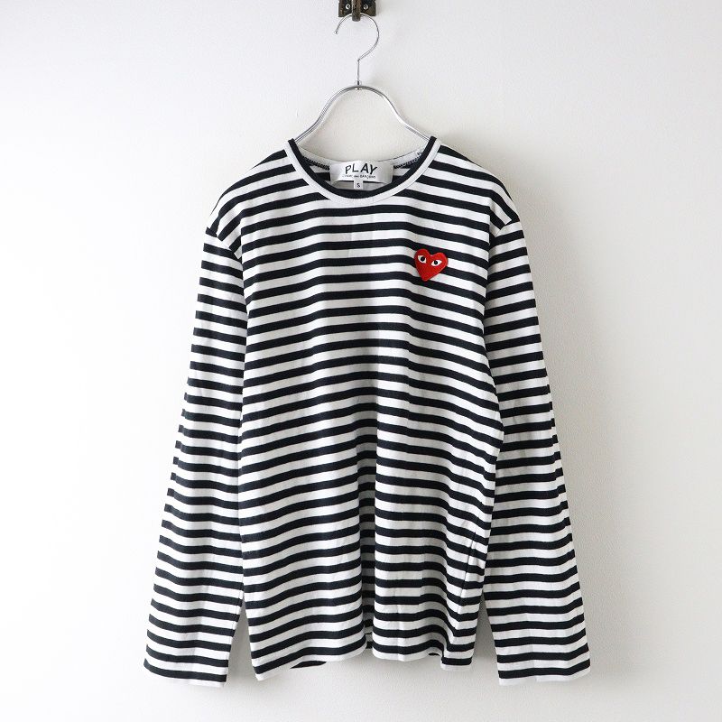 AD2025 プレイコムデギャルソン PLAY COMME des GARCONS ハートワッペン ボーダー Tシャツ S｜ブラック ホワイト 2400014621211