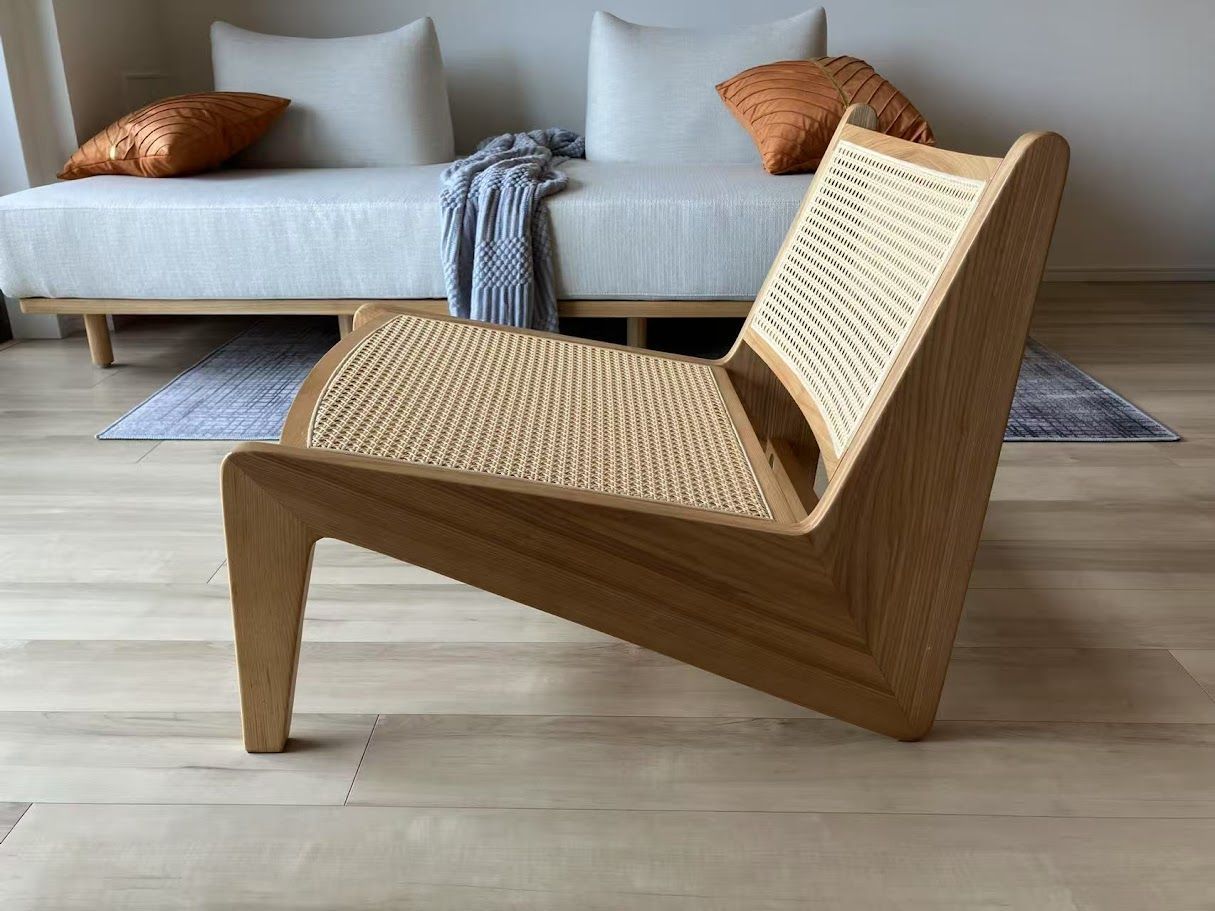 ラウンジチェア S 802 定価 38 000円 北米FAS級ホワイトアッシュ無垢材 ラタン使用 天然木 組立品