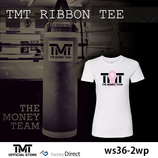 tmt-ws36-2wp (Lサイズ) ザ・マネーチーム Tシャツ TMT RIBBON TEE 白ベース&times;ピンクリボン フロイド・メイウェザー ボクシング レディース ホワイト( THE MONEY TEAM WBC アメリカ WBA スポーツ スポーツt
