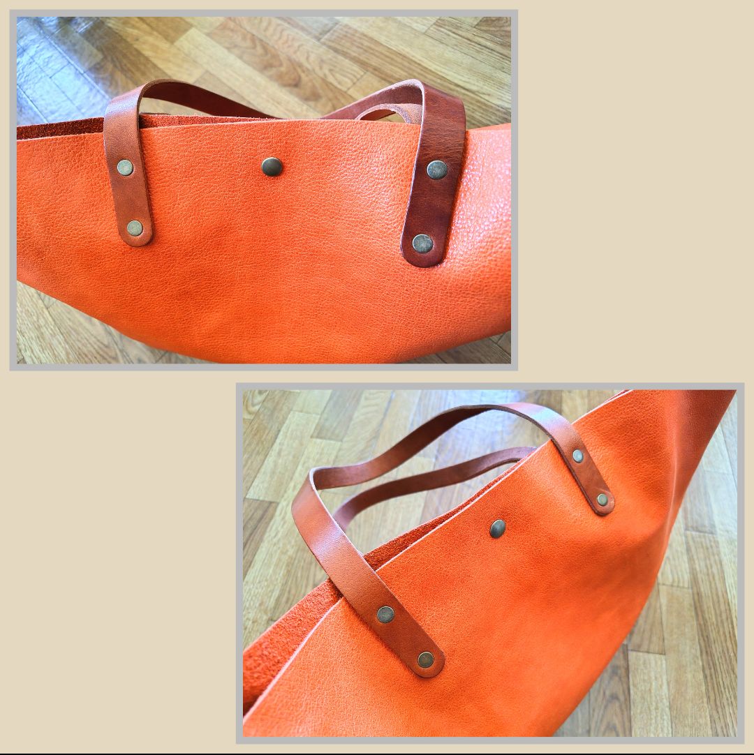 ハンドメイド　ヌメ革　トートバック　クリーマー　オレンジ　★新品／未使用品★ ☆ハンドメイド☆】ヌメ本革 トートバック オレンジ クリーマー