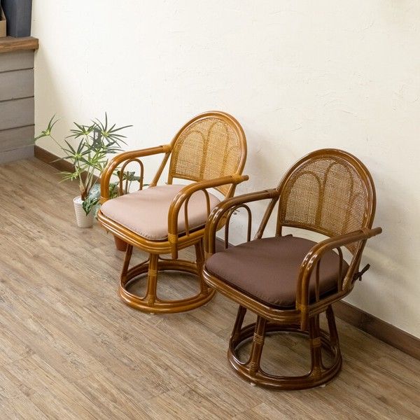 予約販売】ラタン 回転座椅子 ハイタイプ 1脚 BR_HN