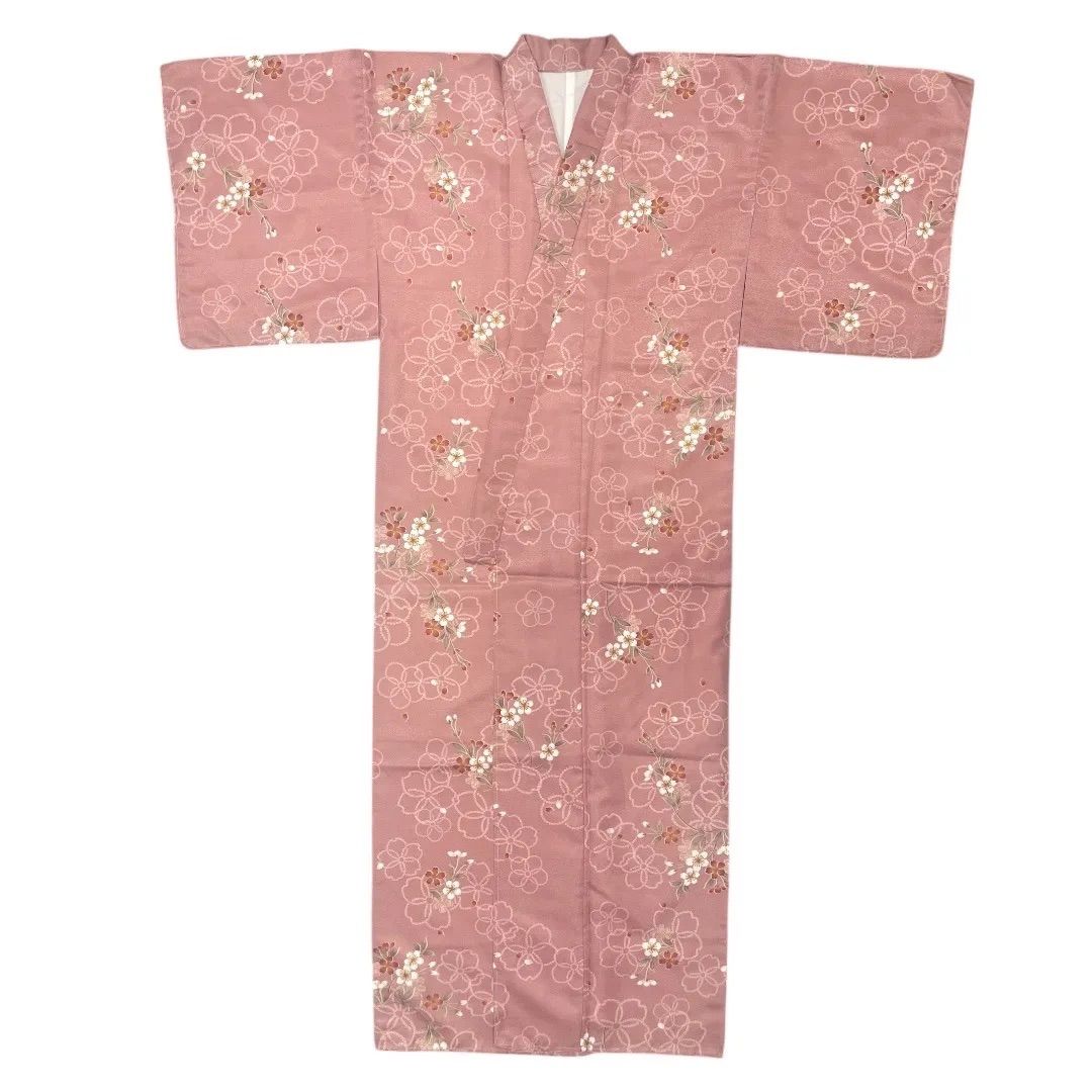 小紋 総絞り 美しい花模様 薄紅梅色 K-5002 小紋 総絞り 美しい花模様 薄紅梅色 K-5002