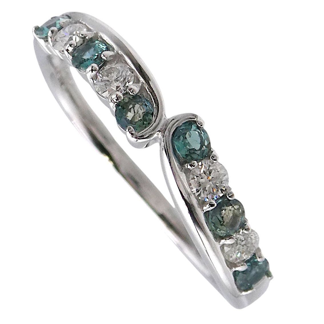 最終値下げ リング K18WG 11号 ダイヤ0.14ct アレキサンドライト0.22ct アレキサンドライト