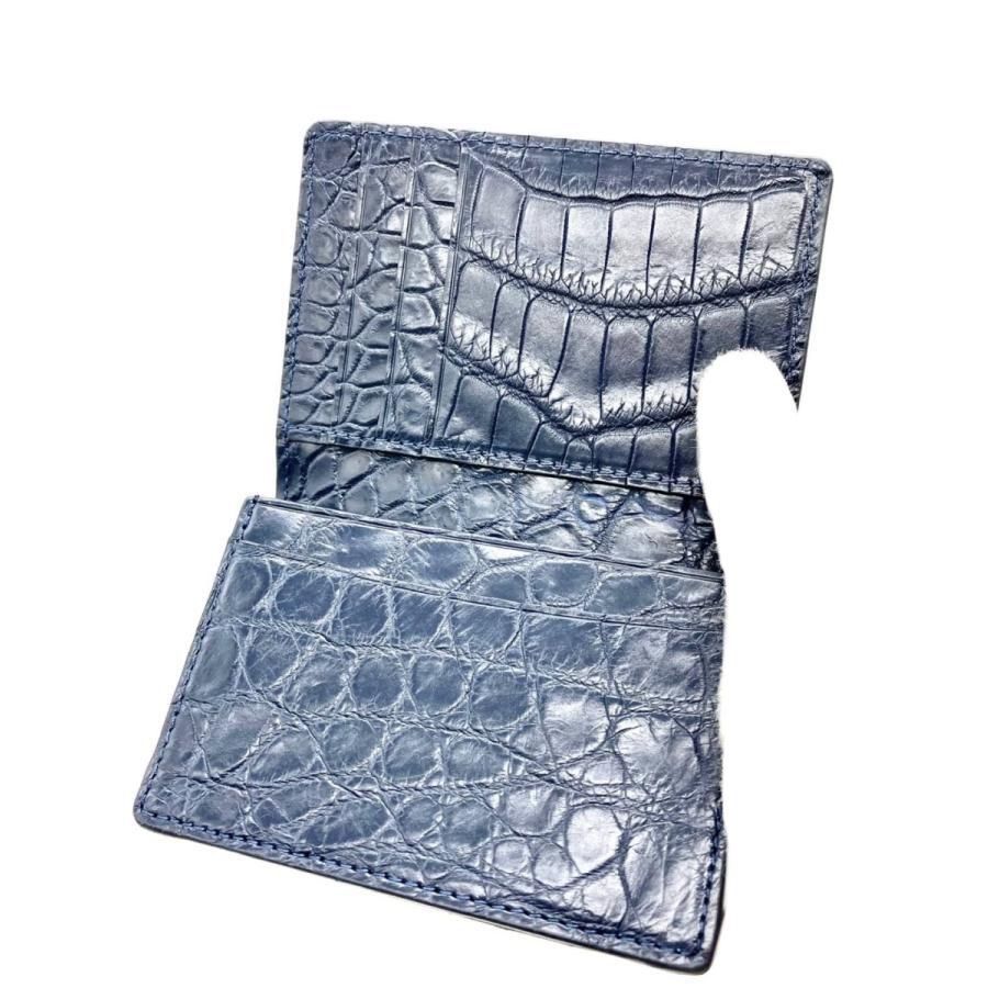 ヘンローン 名刺入れ マチあり クロコダイル ブルー 付属品付き 名刺