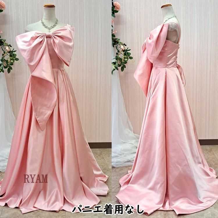 新 カラードレス ピンク 大きなリボン ウェディングドレス 結婚