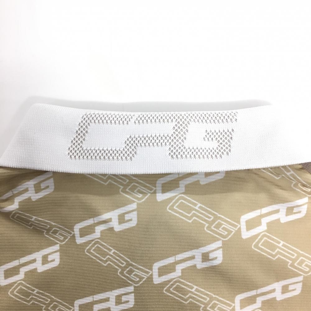 【超美品】CPG 半袖ポロシャツ ベージュ×白 ロゴ総柄 ワッペン メンズ 2(M) ゴルフウェア CPG 超美品】CPG 半袖ポロシャツ ベージュ×白 ロゴ総柄 ワッペン