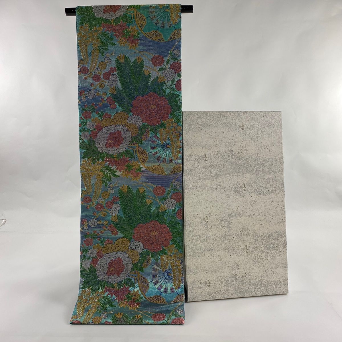 袋帯 佐波理 落款 佐波理綴 池田貞男 吉祥御所定 共 き 花車 松梅 金銀糸 箔 青緑 六通 正絹
