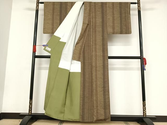 平和屋着物○古緒城紬 間道 やまと誂製 証紙付き 正絹 逸品 AAAW4180np