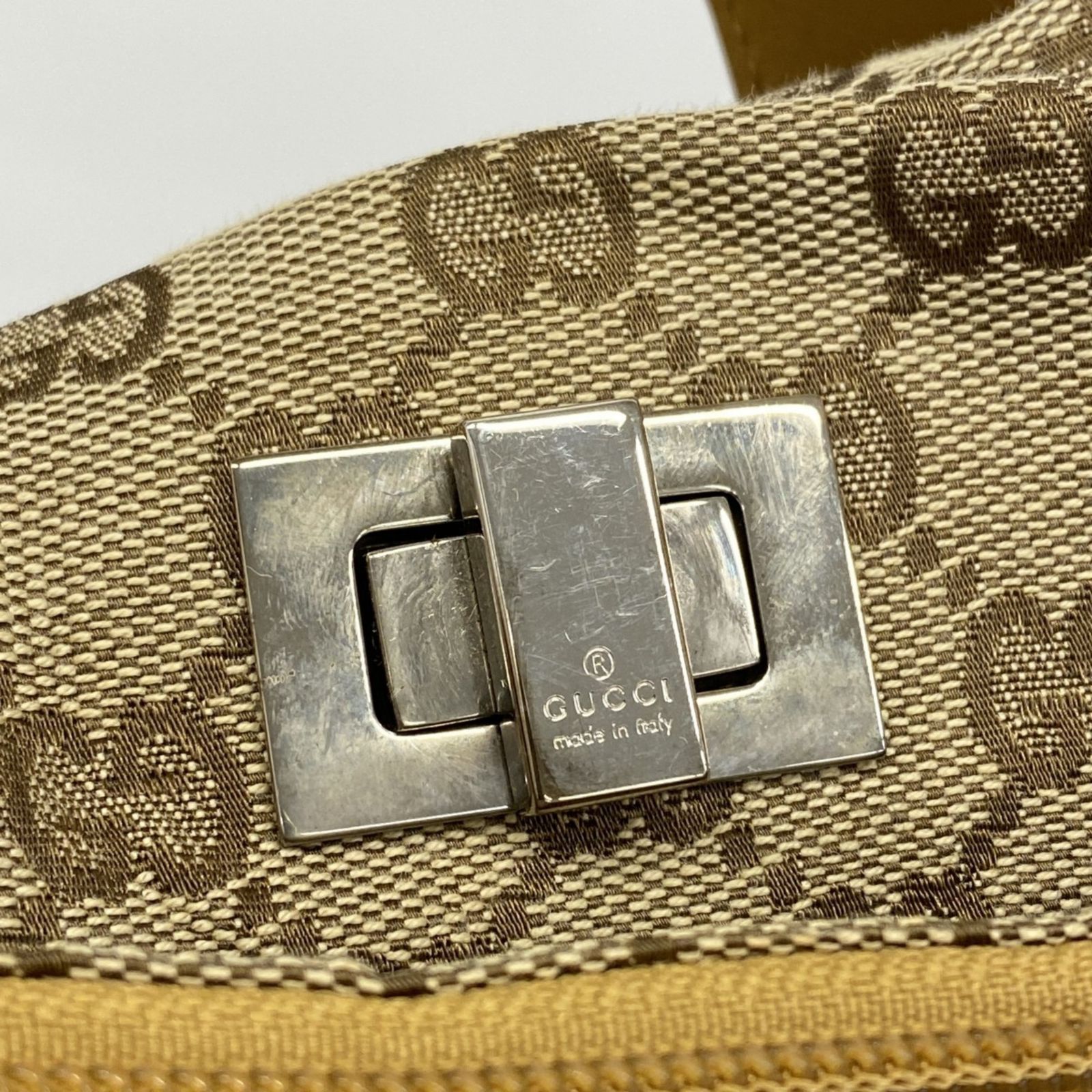 極美品・激レア グッチ リュック バッグパック GGキャンバス レザー ベージュ GGキャンバス グッチ GUCCI リュック レザー ベージュ シルバー