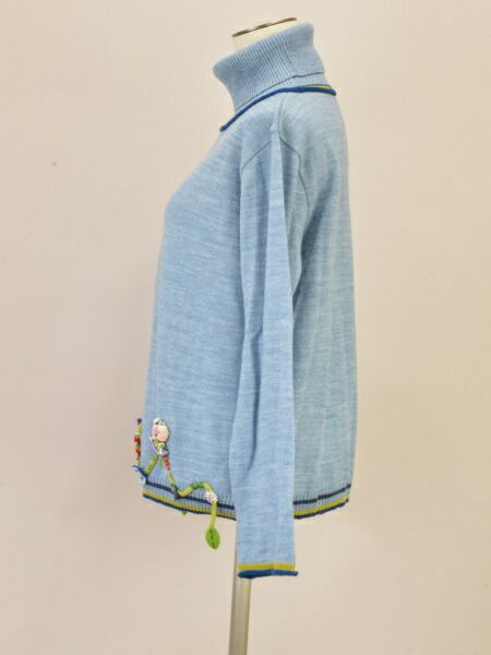 アルベロベロ ALBEROBELLO ぶたさん ニット タートル 長袖 アップリケ ブルー レディース j_p F-M13287 アルベロベロ ALBEROBELLO ぶたさん ニット タートル 長袖 アップリケ