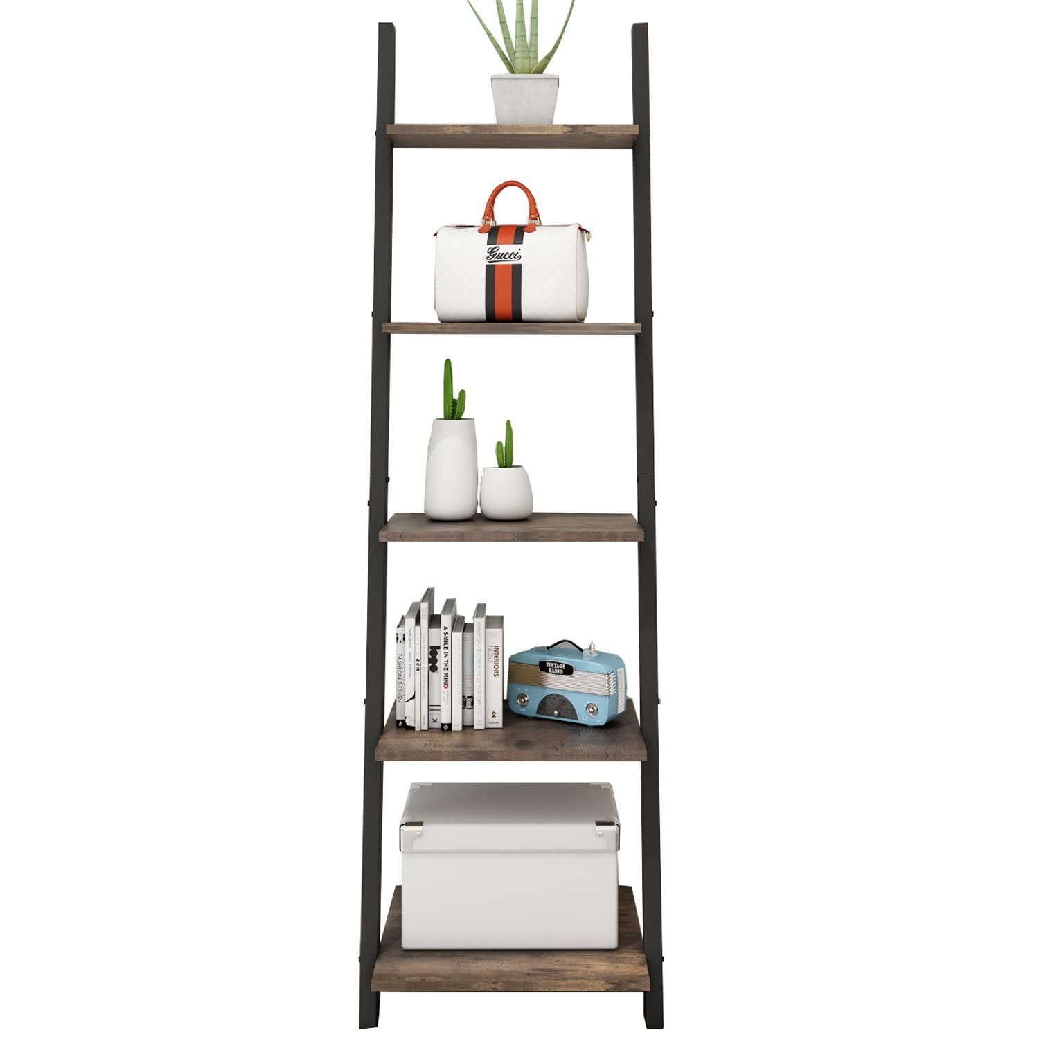 新着商品 飾り棚 棚ラック木製 オープンシェルフ ５段ラック おしゃれ 本棚スリム 壁面収納 北欧スタイル O-K ブラウン 収納棚 玄関 リビングルーム 木目幅45×奥行35×高さ154.3cm ブラック NEXPOTALLINN_EU