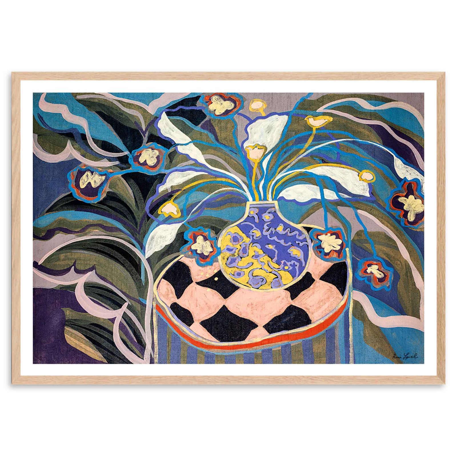 アンティーク 大輪のポワンドローズ 両面ガラス木製フレーム付き