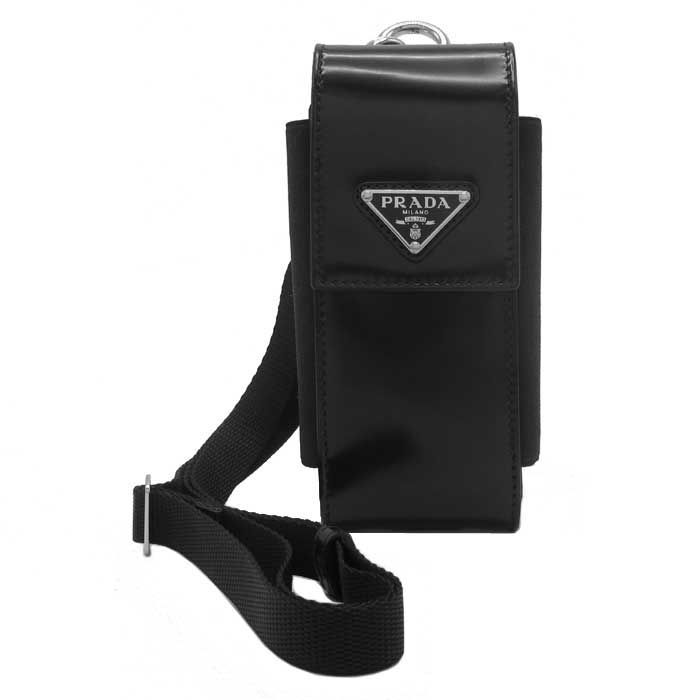 プラダ ポーチ PRADA レザー トライアングル ロゴ 携帯電話ケース ストラップ付 2ZT036 ZO6 F0002 SPAZZOLATO NERO アウトレット メンズ