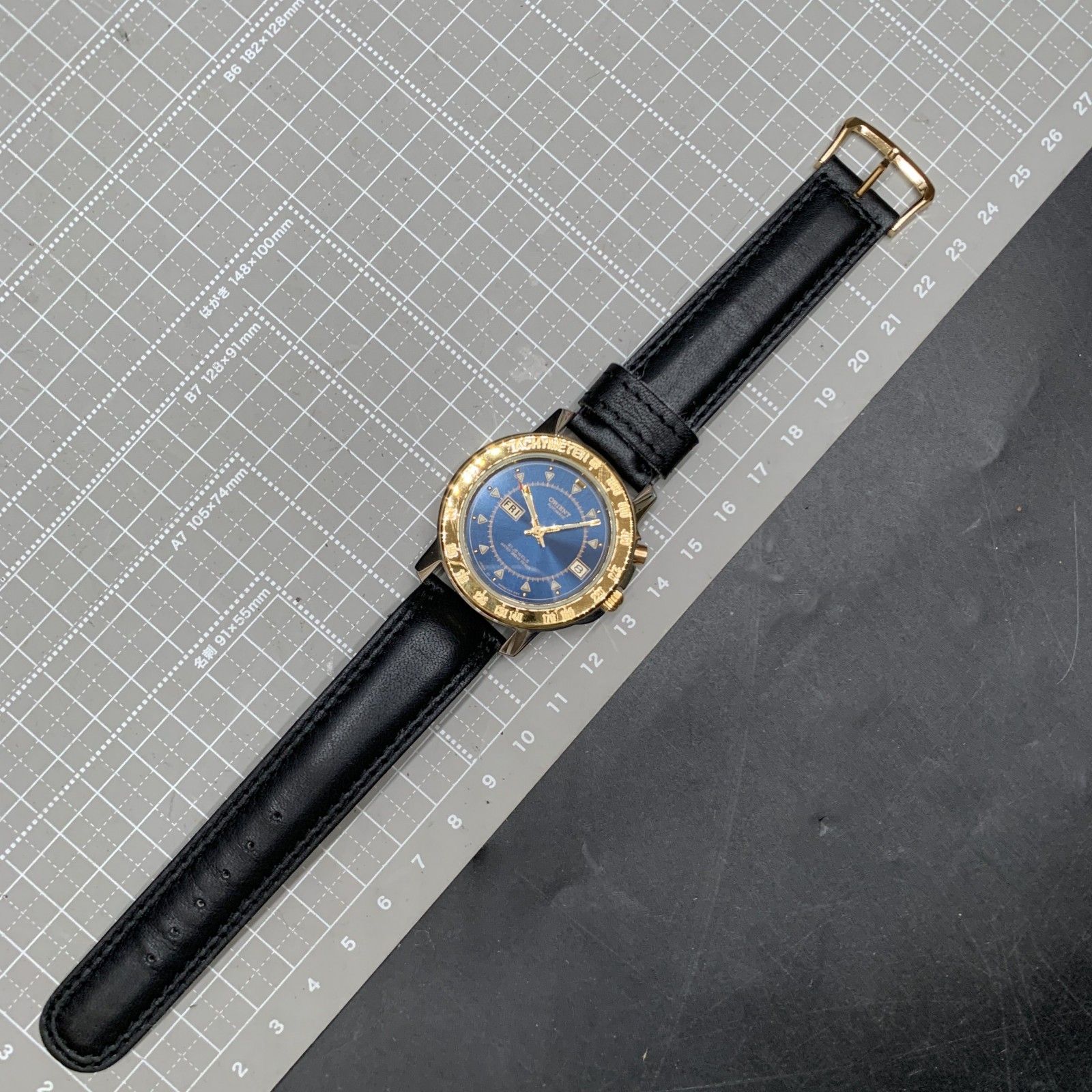 S268　可動 美品 ORIENT オリエント 469EA9F-70CA cal.46949 自動巻 21石 裏スケ ネイビー文字盤 コンビカラー デイデイト 純正革ベルト メンズ腕時計 S268 可動 美品 ORIENT オリエント 469EA9F-70CA cal.46949 自動巻 21