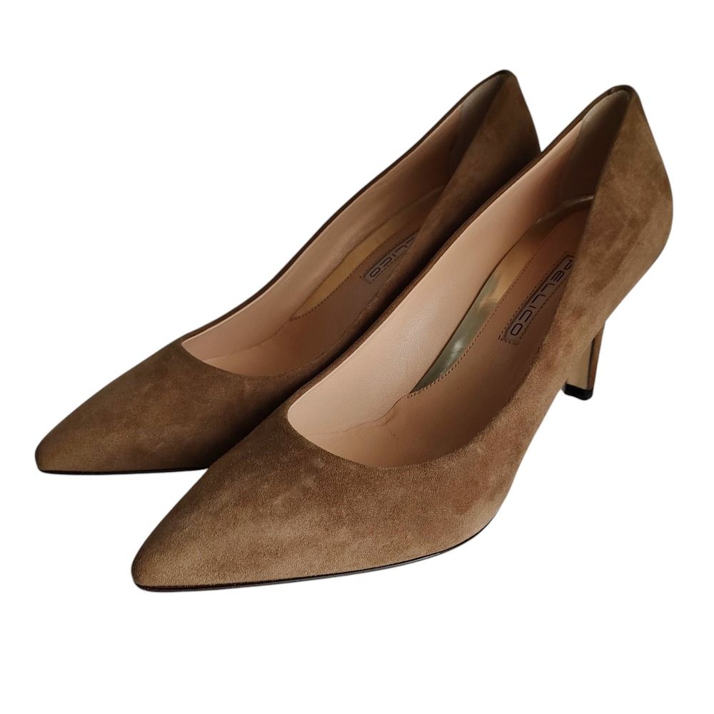 【未使用級】PELLICO ブラウン スエード ポインテッドトゥパンプス38.5 美品 PELLICO ペリーコ ポインテッドトゥ スエードパンプス シューズ