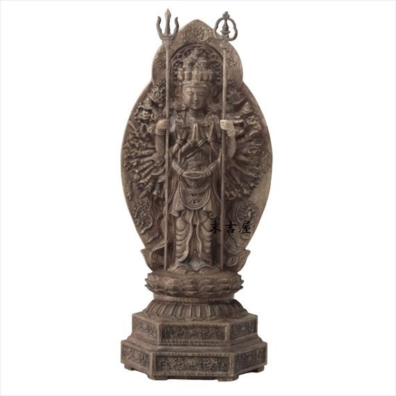 一刀彫 観音様 観音様 一刀彫 【時代仏師彫り】金泥 観世音菩薩 仏像