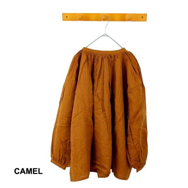 種類1 CAMEL|F イチ ichi プルオーバーシャツ 220426 ボリュームタックスリーブP|O プリーツギャザー ブラウス レディース ナチュラル 220808