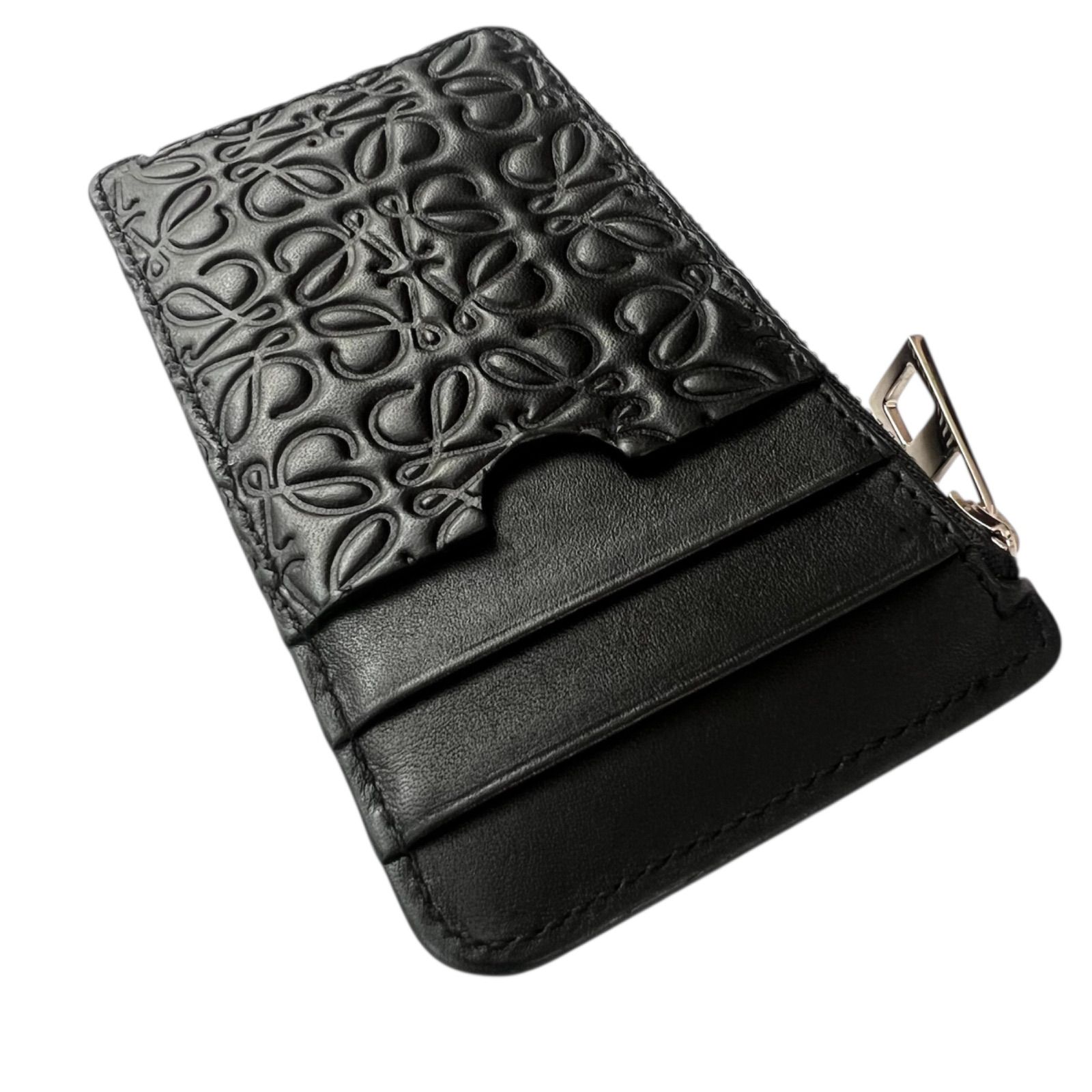 LOEWE ロエベ コインケース リピート アナグラム ブラック 黒 円形 ロエベ リピートアナグラム レザー コインケース ブラック