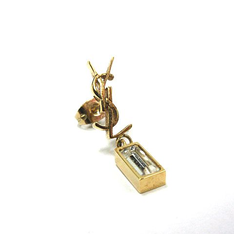 サンローラン パリ SAINT LAURENT PARIS AAカサンドラ シングル イヤリング ピアス メタル＆ラインストーン ゴールドカラー