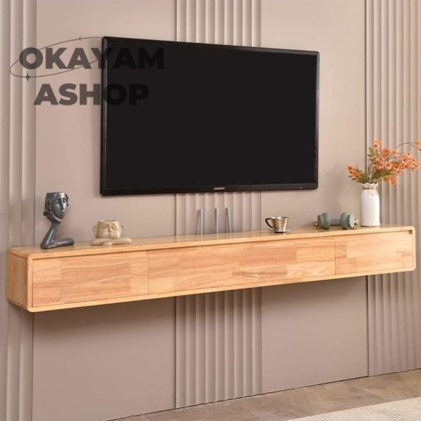 フローティングテレビスタンド - テレビ ローボード - テレビ台 壁掛け式 エンターテイメントセンターテレビ収納棚 無垢材フローティング