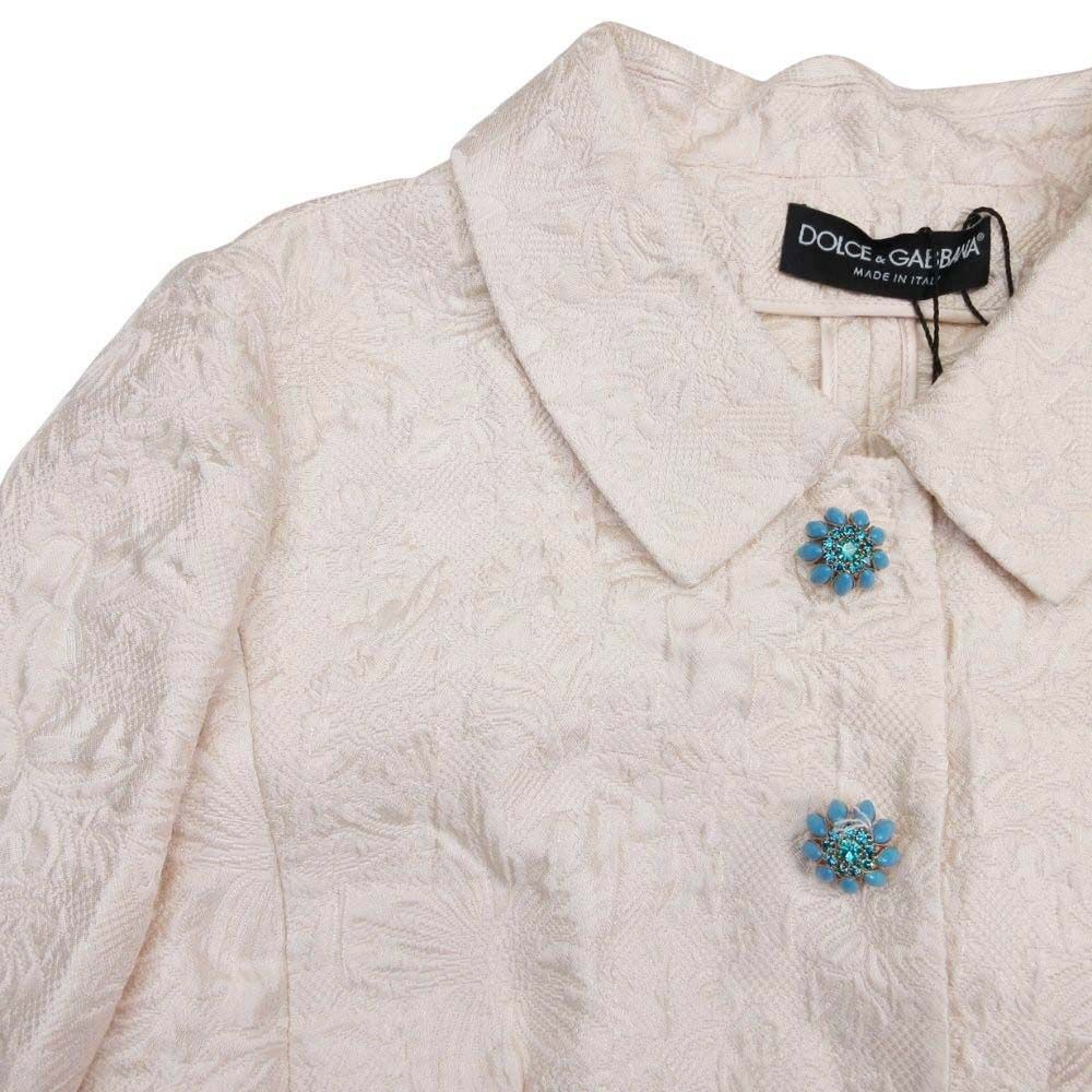 DOLCE-GABBANA ドルチェアンドガッバーナ ジャガード織 フラワーボタン ステン ジャケット 40 ベージュ レディース 古着 GULLKHAN_COM