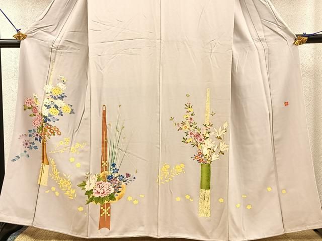 平和屋着物●本加賀友禅作家　水野博　色留訪問着　花籠文　正絹　逸品　BAAM6028pk 平和屋着物○本加賀友禅作家 水野博 色留訪問着 花籠文 正絹 逸品