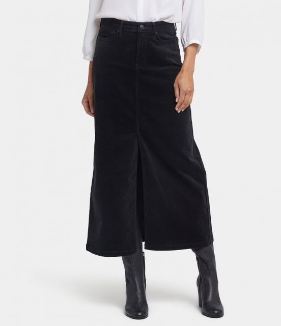 【送料無料】 エヌワイディージェイ レディース スカート ボトムス Corduroy High Rise Side Slit 5-Pocket Long Skirt Black