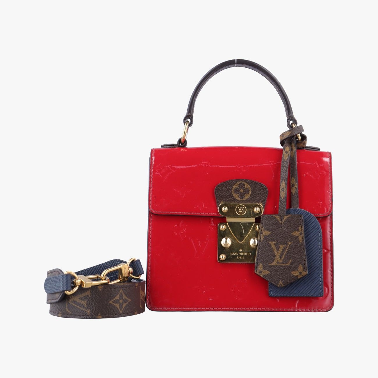ルイヴィトンLouis VuittonスプリングストリートPM スカーレット ヴェルニ×レザー×モノグラムキャンバス M90505 NZ3119 ICチップ