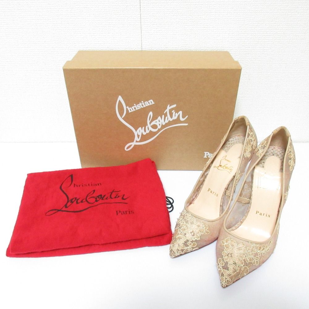 Christian Louboutin クリスチャンルブタン レース ポインテッドトゥパンプス サイズ36 1|2 約23.5cm ベージュ レディース 古着