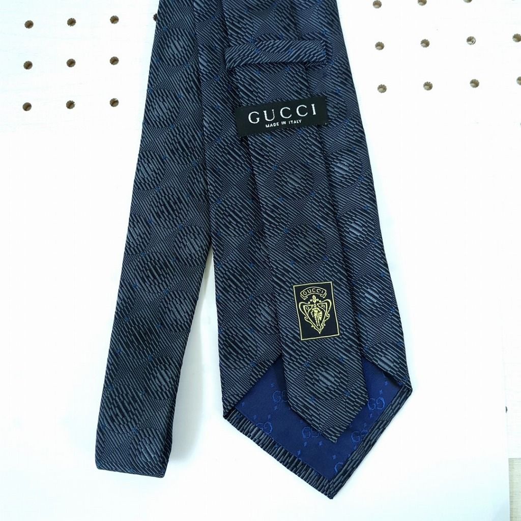 【美品】GUCCI ネイビー シルク ネクタイ グッチ 100% シルク ネクタイ ネイビー系 イタリア製 - メルカリ