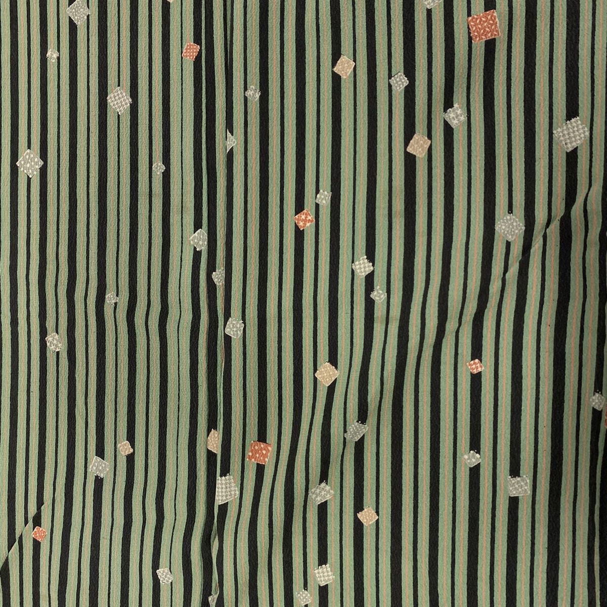 小紋 身丈163cm 裄丈64.5cm M 単衣 洗える着物 縦縞模様 幾何学模様 灰