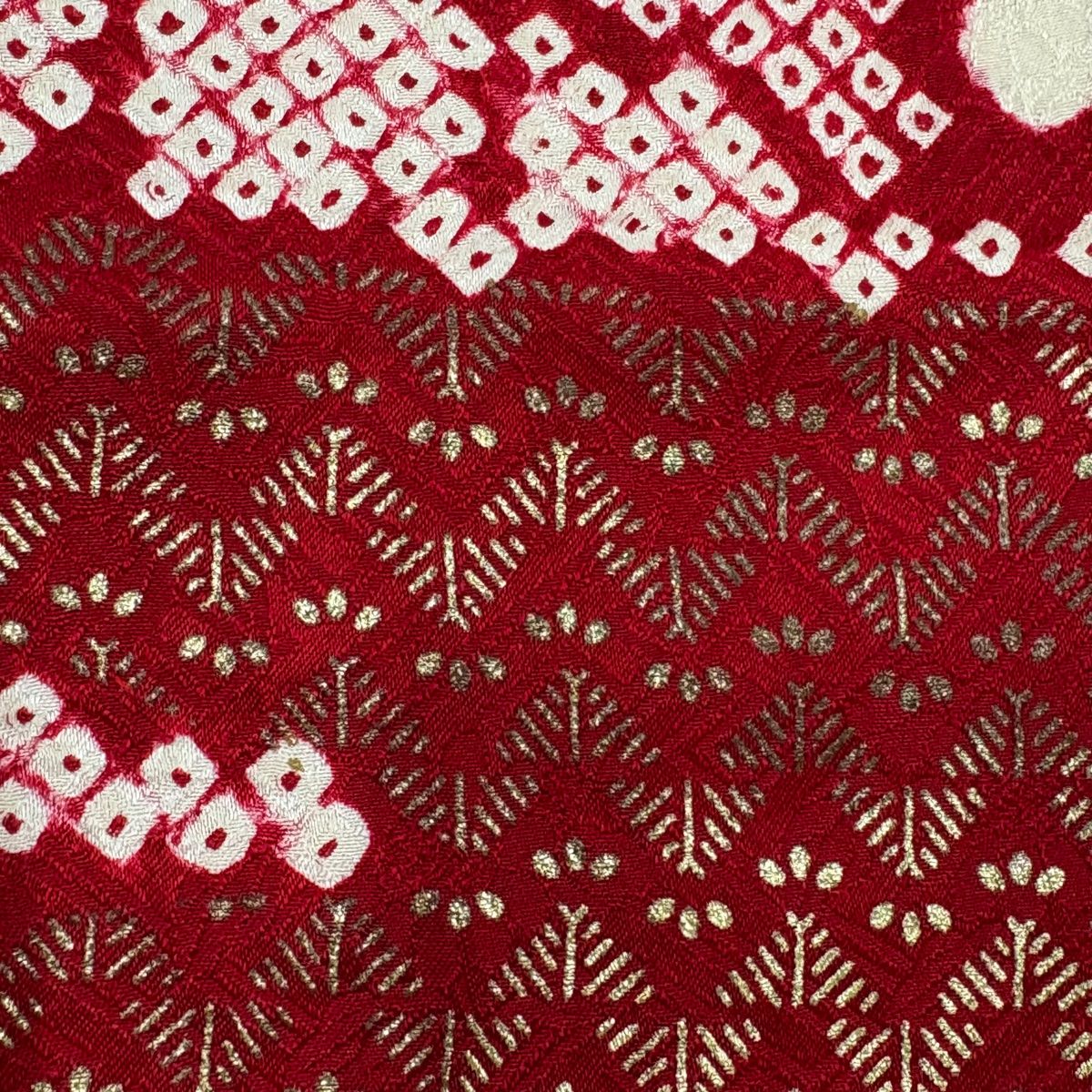 振袖 身丈173.5cm 裄丈71.5cm L 袷 熨斗 花 刺繍 総絞り 赤 正絹 名品  