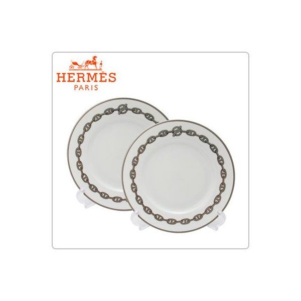 Hermes エルメス シェーヌダンクル プラチナ Chaine d ancre Platine デザートプレート 皿 プラチナ 錨のチェーン柄 004107P 2個セット HER-0016-000