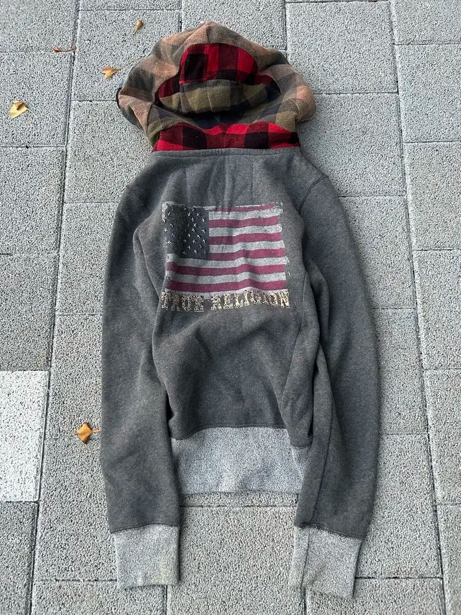 rare 2000s トゥルーレリジョン 星条旗 スタッズ タイト フードジップアップ